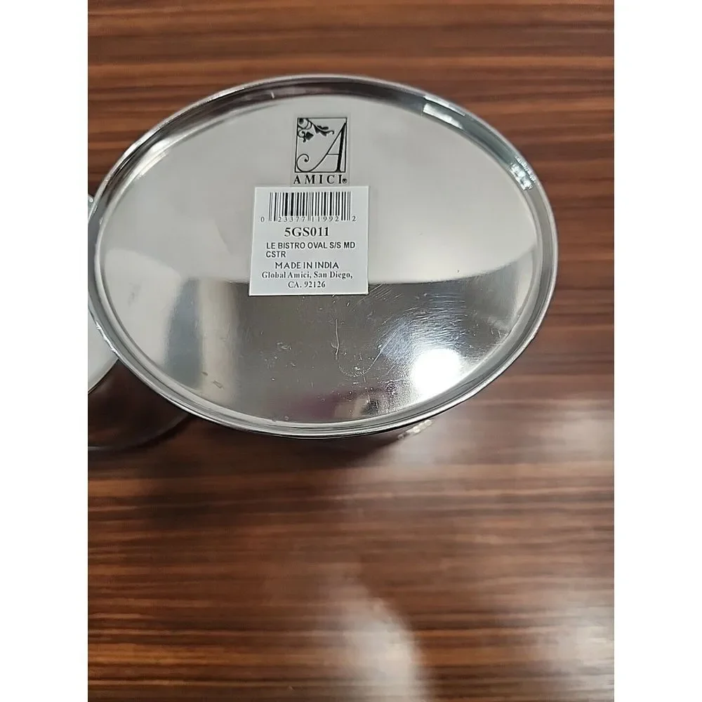Set Of 2 Amici Le Bistro Etched Metal‎ Storage Canisters Kitchen
